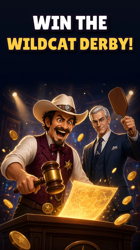 Win the Wildcat Derby: an auctioneer raises a gavel as coins fly